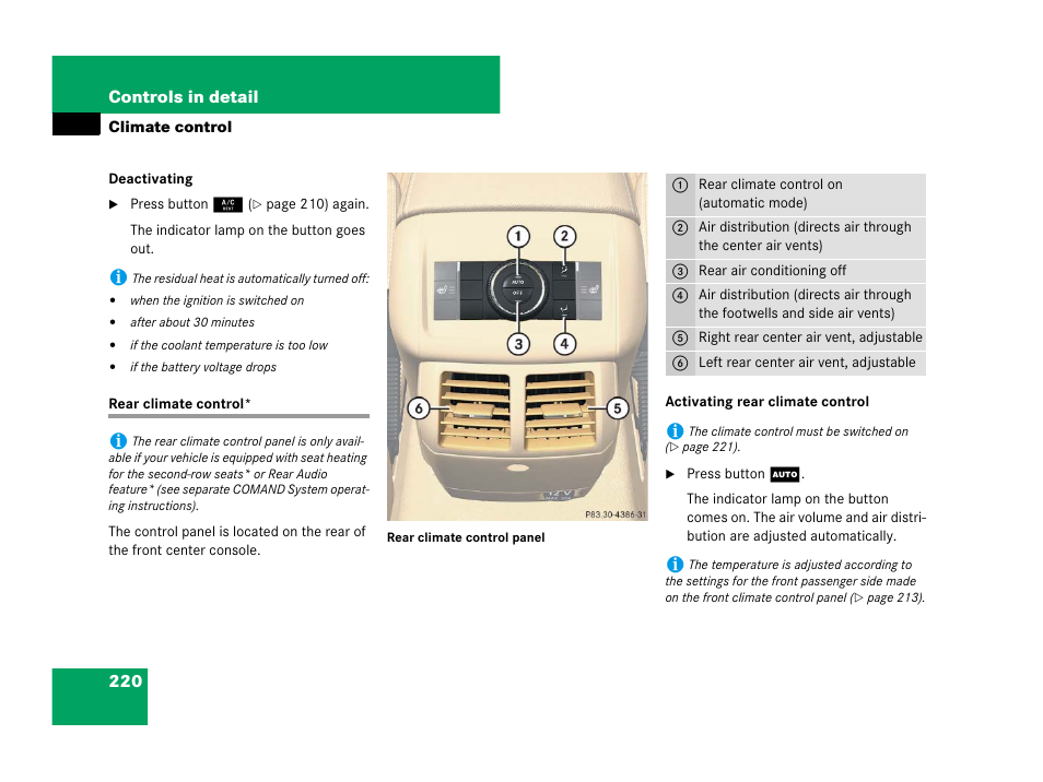 Climate control:rear passenger compartment, Rear climate control | Mercedes-Benz R-Class 2008 Owners Manual User Manual | Page 221 / 569