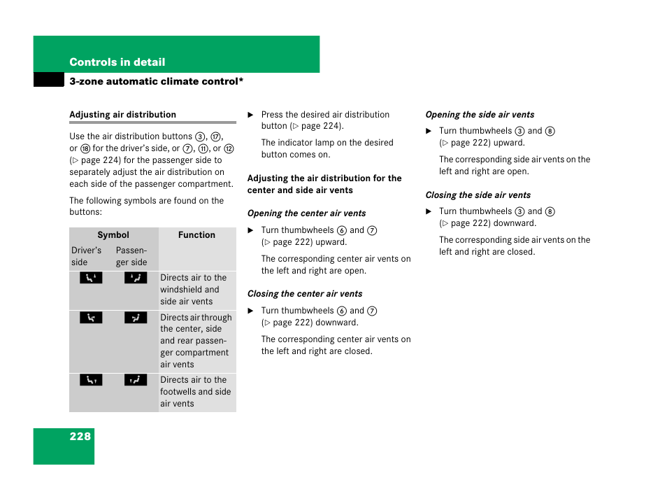 Air distribution, Adjusting air distribution | Mercedes-Benz R-Class 2008 Owners Manual User Manual | Page 229 / 569