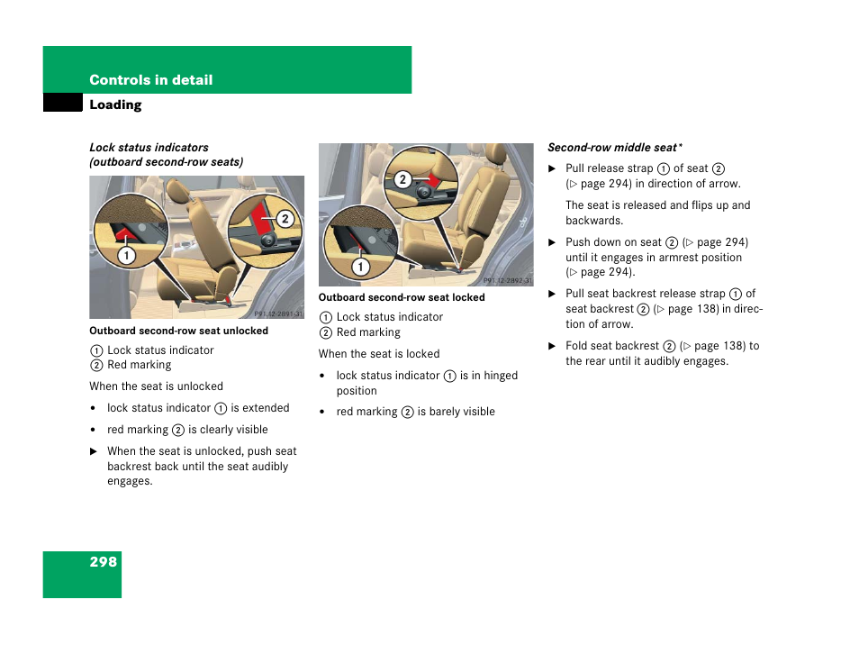 See “lock status indicators, Outboard second-row seats) | Mercedes-Benz R-Class 2008 Owners Manual User Manual | Page 299 / 569