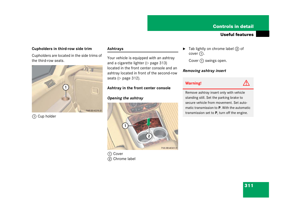 Ashtrays | Mercedes-Benz R-Class 2008 Owners Manual User Manual | Page 312 / 569
