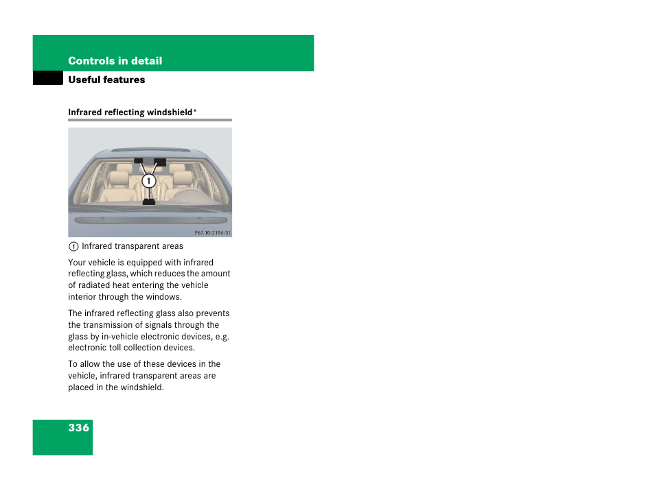 Infrared reflecting windshield | Mercedes-Benz R-Class 2008 Owners Manual User Manual | Page 337 / 569