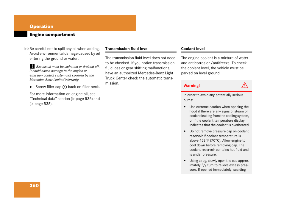Fluids:automatic transmission fluid, Coolant, Transmission fluid level coolant level | See “coolant level, 360 operation | Mercedes-Benz R-Class 2008 Owners Manual User Manual | Page 361 / 569