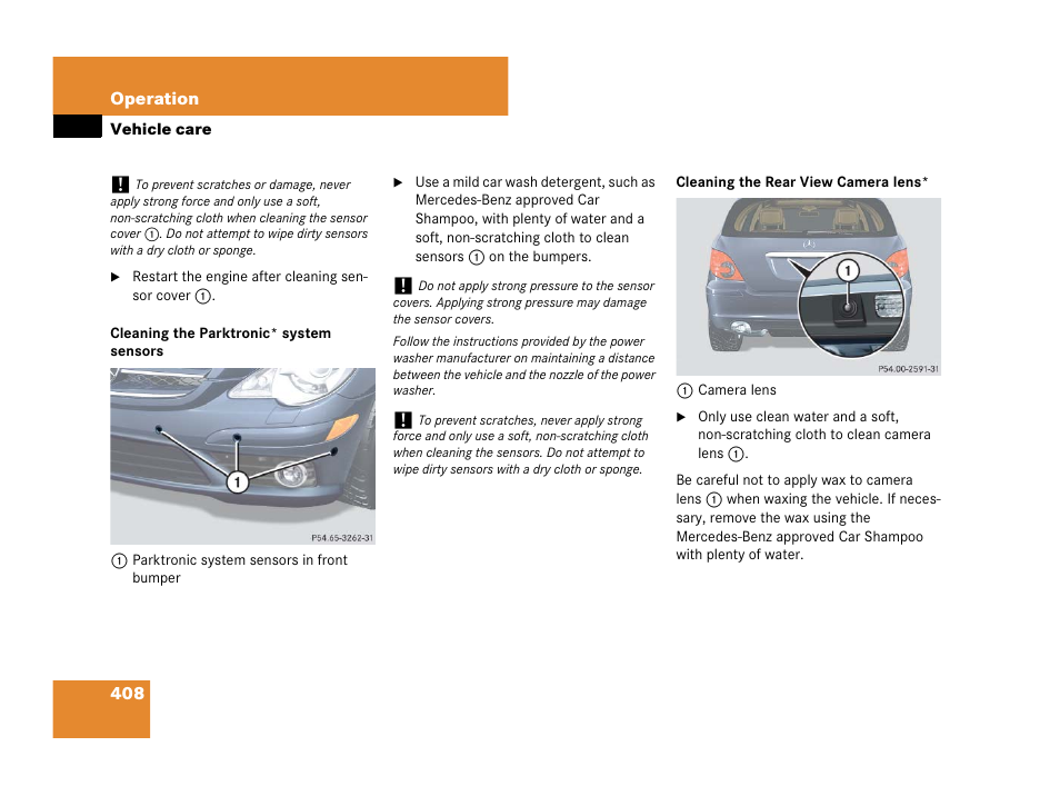 Cleaning the parktronic* system sensors | Mercedes-Benz R-Class 2008 Owners Manual User Manual | Page 409 / 569