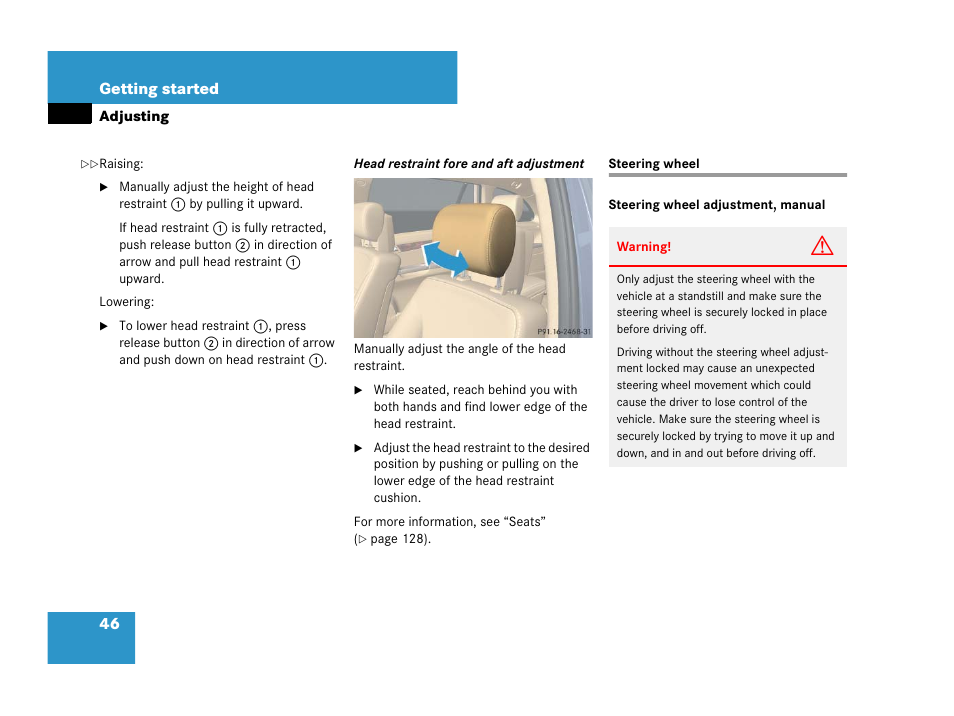 Steering wheel:adjusting, manually, Steering wheel | Mercedes-Benz R-Class 2008 Owners Manual User Manual | Page 47 / 569