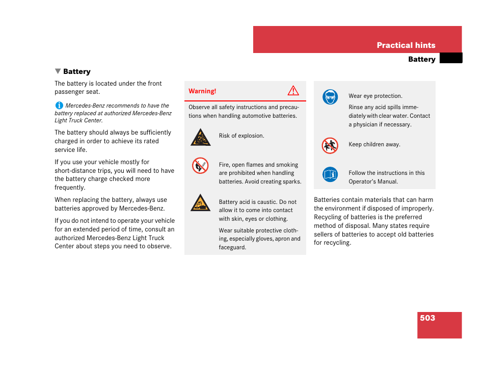 Battery, vehicle [battery vehicle, Battery, Ecked | Mercedes-Benz R-Class 2008 Owners Manual User Manual | Page 504 / 569