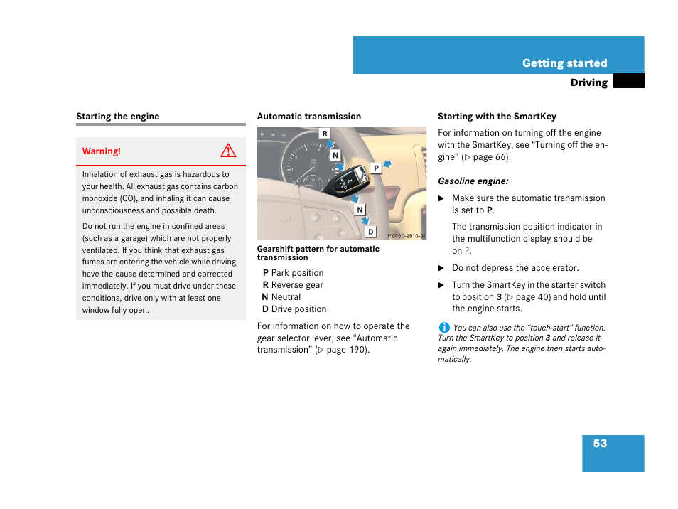 Ignition, Starting the engine | Mercedes-Benz R-Class 2008 Owners Manual User Manual | Page 54 / 569