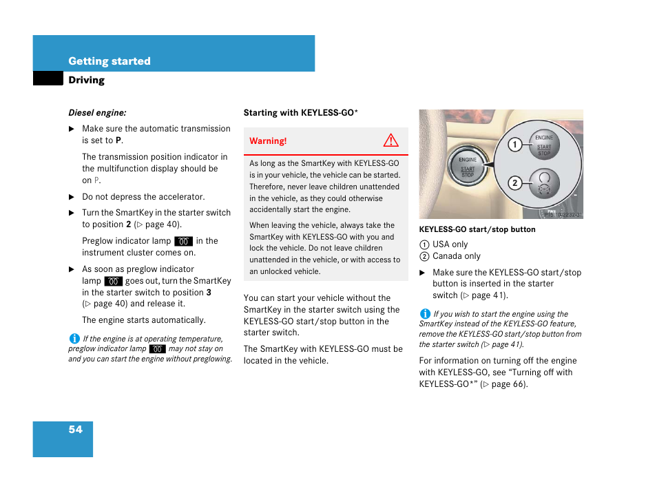 Start the engine, See “starting with keyless-go | Mercedes-Benz R-Class 2008 Owners Manual User Manual | Page 55 / 569