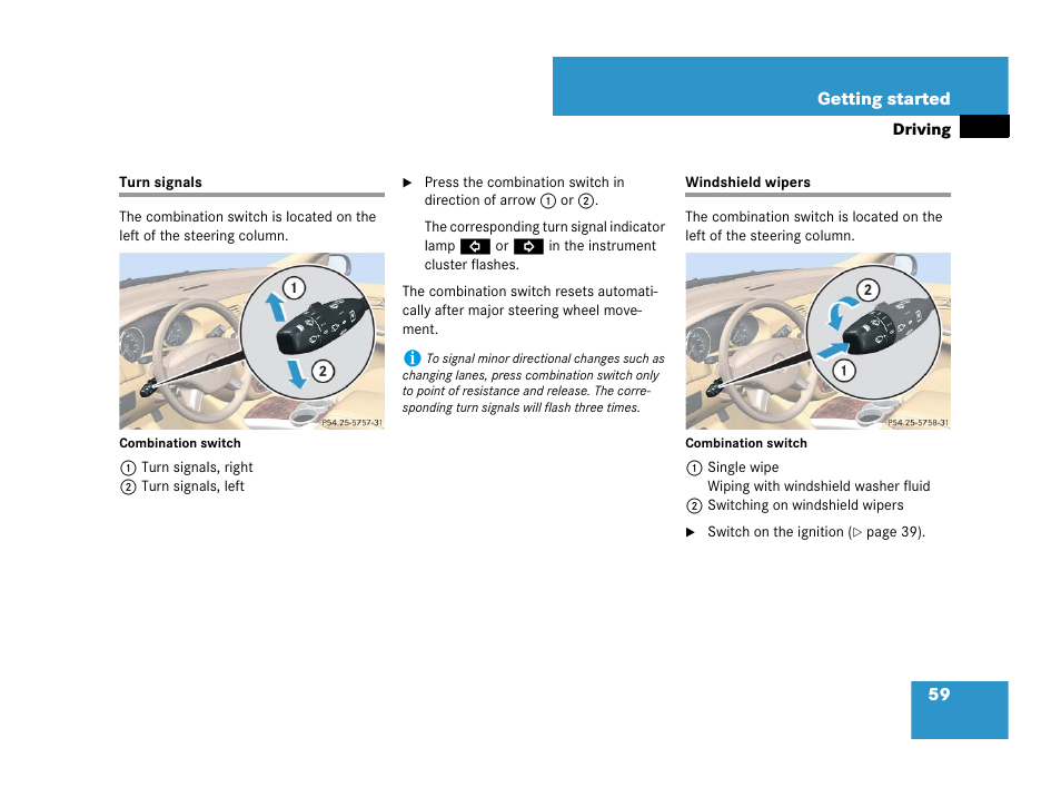 Turn signals, Windshield wipers, Turn signals windshield wipers | Mercedes-Benz R-Class 2008 Owners Manual User Manual | Page 60 / 569