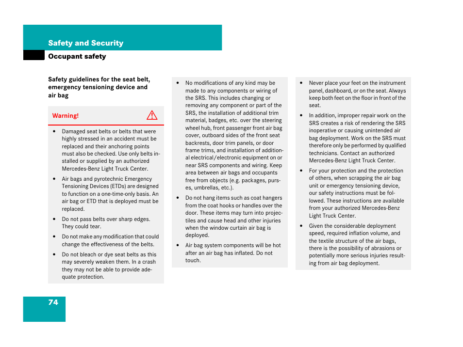 74 safety and security | Mercedes-Benz R-Class 2008 Owners Manual User Manual | Page 75 / 569