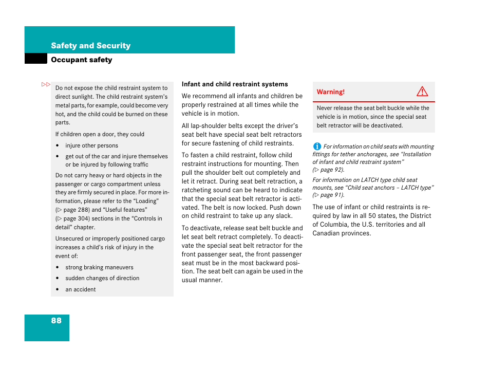 88 safety and security | Mercedes-Benz R-Class 2008 Owners Manual User Manual | Page 89 / 569