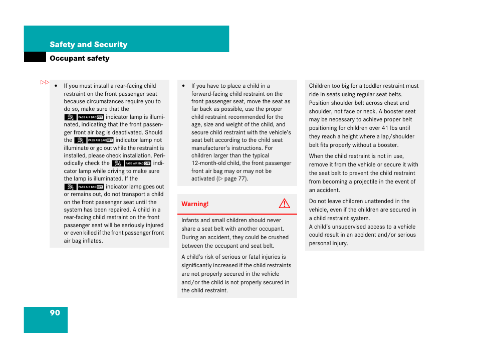 90 safety and security | Mercedes-Benz R-Class 2008 Owners Manual User Manual | Page 91 / 569