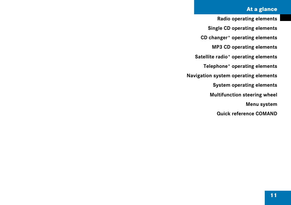 At a glance | Mercedes-Benz CLK-Class 2008 COMAND Manual User Manual | Page 11 / 232