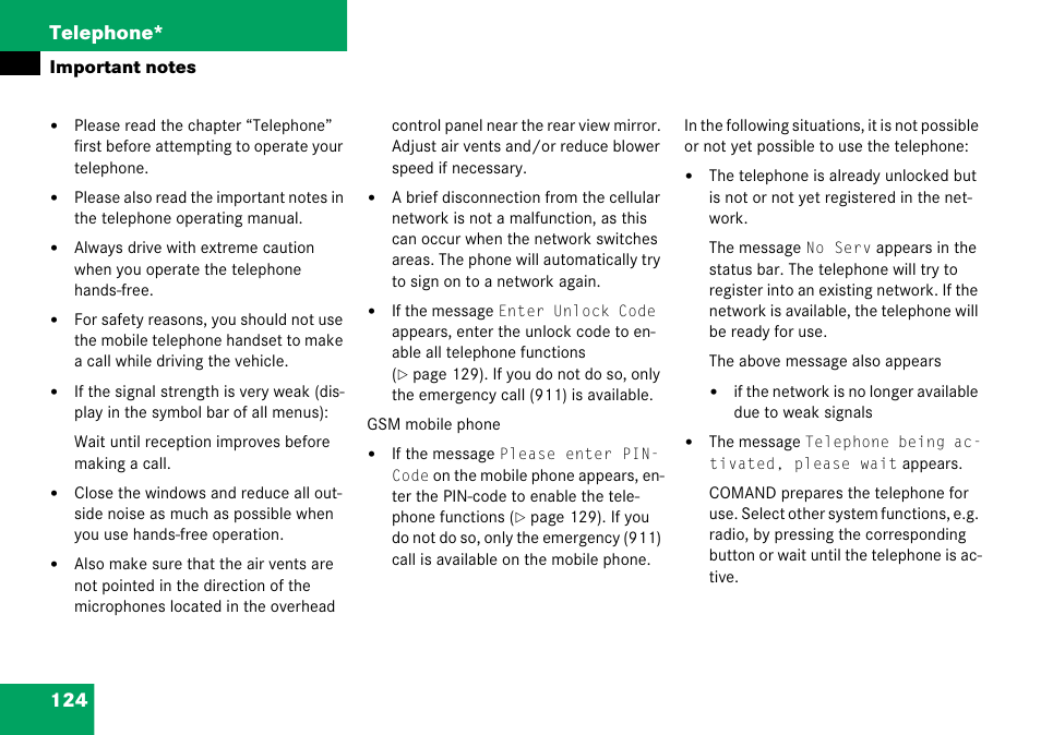 124 telephone | Mercedes-Benz CLK-Class 2008 COMAND Manual User Manual | Page 124 / 232
