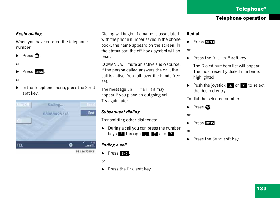 133 telephone | Mercedes-Benz CLK-Class 2008 COMAND Manual User Manual | Page 133 / 232