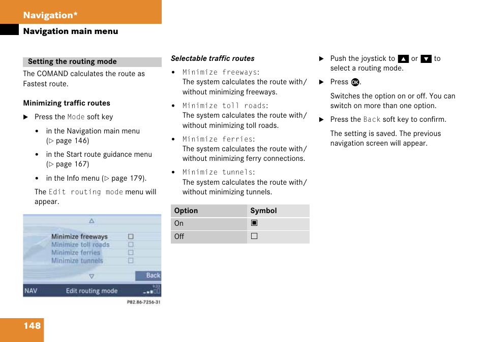 Setting the routing mode, Next route guidance, 148 navigation | Mercedes-Benz CLK-Class 2008 COMAND Manual User Manual | Page 148 / 232