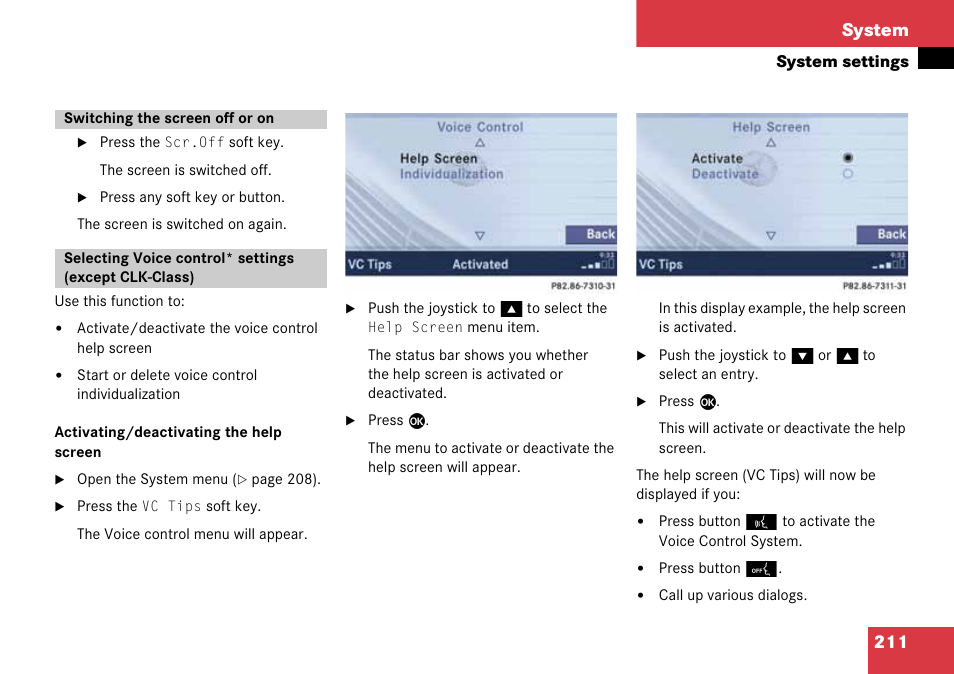 Switching the screen off or on, 211 system | Mercedes-Benz CLK-Class 2008 COMAND Manual User Manual | Page 211 / 232