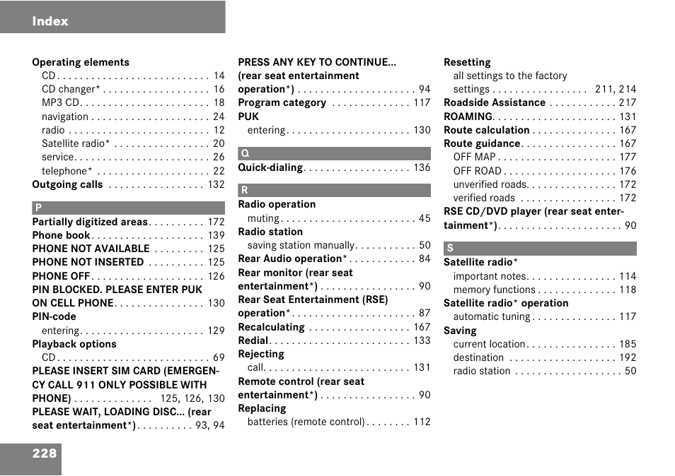 228 index | Mercedes-Benz CLK-Class 2008 COMAND Manual User Manual | Page 228 / 232