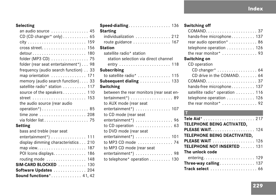 229 index | Mercedes-Benz CLK-Class 2008 COMAND Manual User Manual | Page 229 / 232