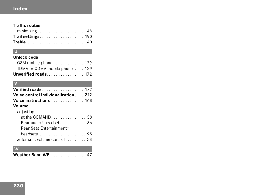 230 index | Mercedes-Benz CLK-Class 2008 COMAND Manual User Manual | Page 230 / 232