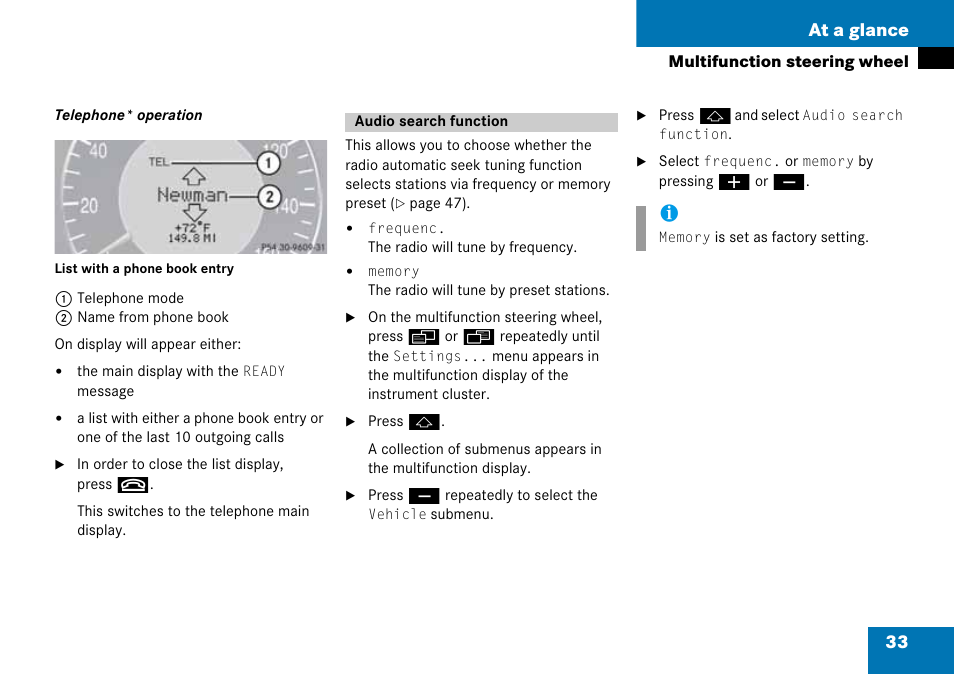 Audio search function, 33 at a glance | Mercedes-Benz CLK-Class 2008 COMAND Manual User Manual | Page 33 / 232