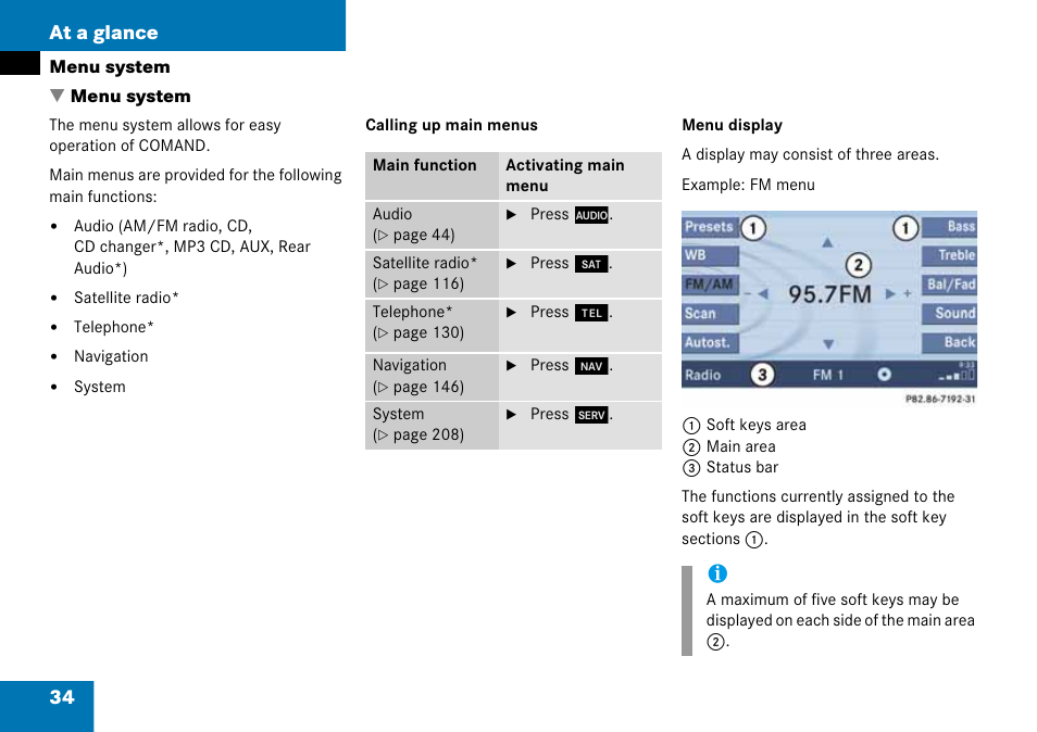 Menu system, 34 at a glance | Mercedes-Benz CLK-Class 2008 COMAND Manual User Manual | Page 34 / 232