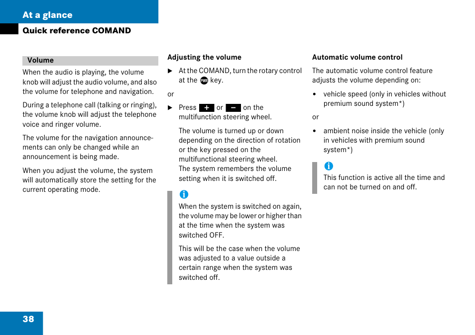 Volume, 38 at a glance | Mercedes-Benz CLK-Class 2008 COMAND Manual User Manual | Page 38 / 232