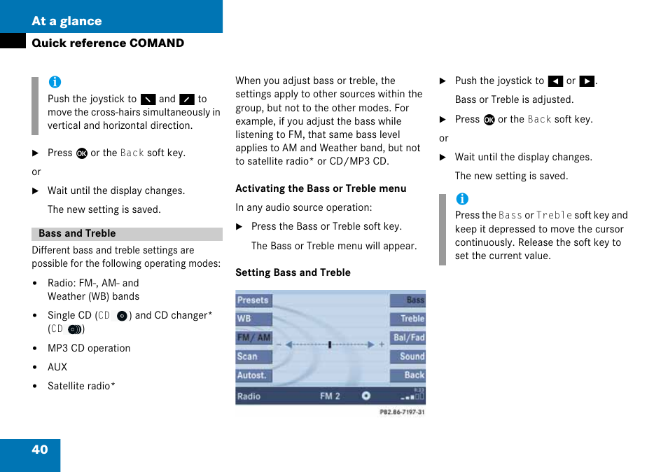 Bass and treble, 40 at a glance | Mercedes-Benz CLK-Class 2008 COMAND Manual User Manual | Page 40 / 232