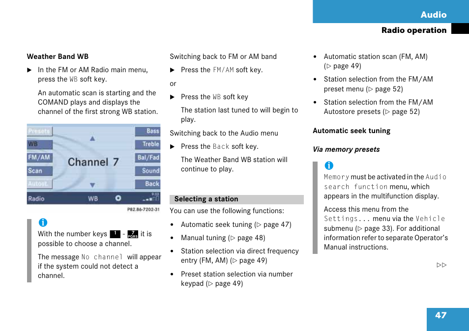 Selecting a station, 47 audio | Mercedes-Benz CLK-Class 2008 COMAND Manual User Manual | Page 47 / 232