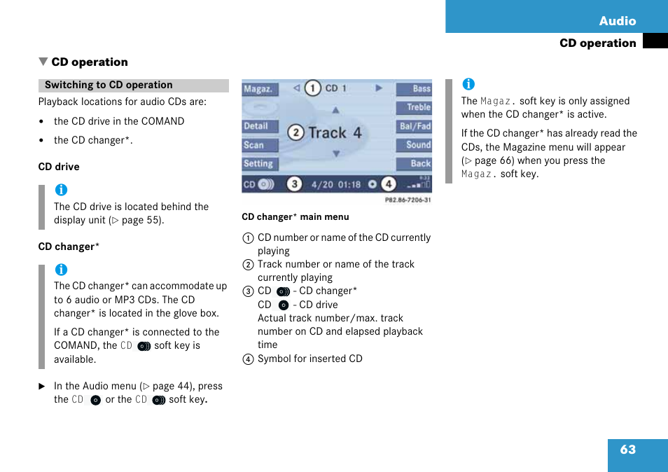 Cd operation, Switching to cd operation, 63 audio | Mercedes-Benz CLK-Class 2008 COMAND Manual User Manual | Page 63 / 232