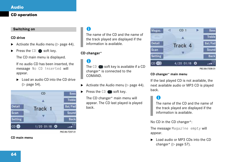 Switching on, 64 audio | Mercedes-Benz CLK-Class 2008 COMAND Manual User Manual | Page 64 / 232