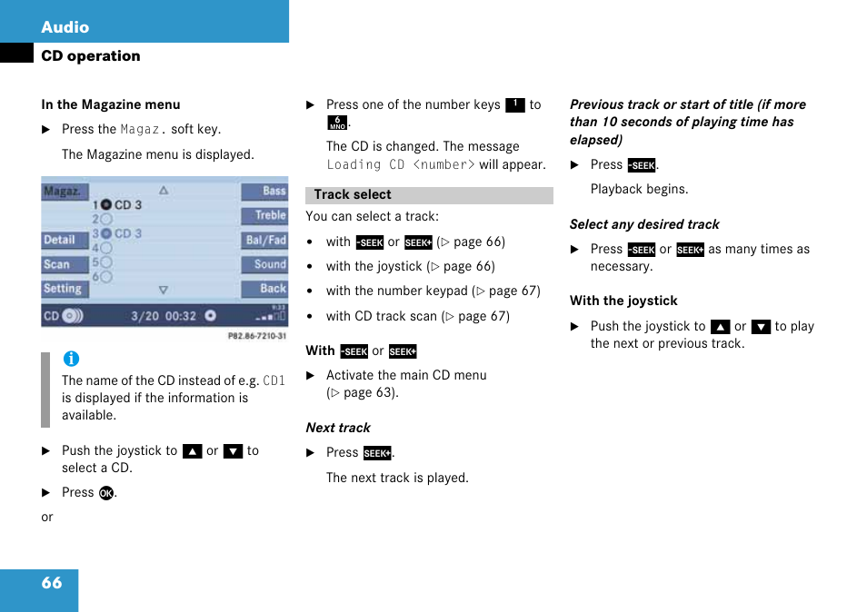 Track select, Ne menu, 66 audio | Mercedes-Benz CLK-Class 2008 COMAND Manual User Manual | Page 66 / 232
