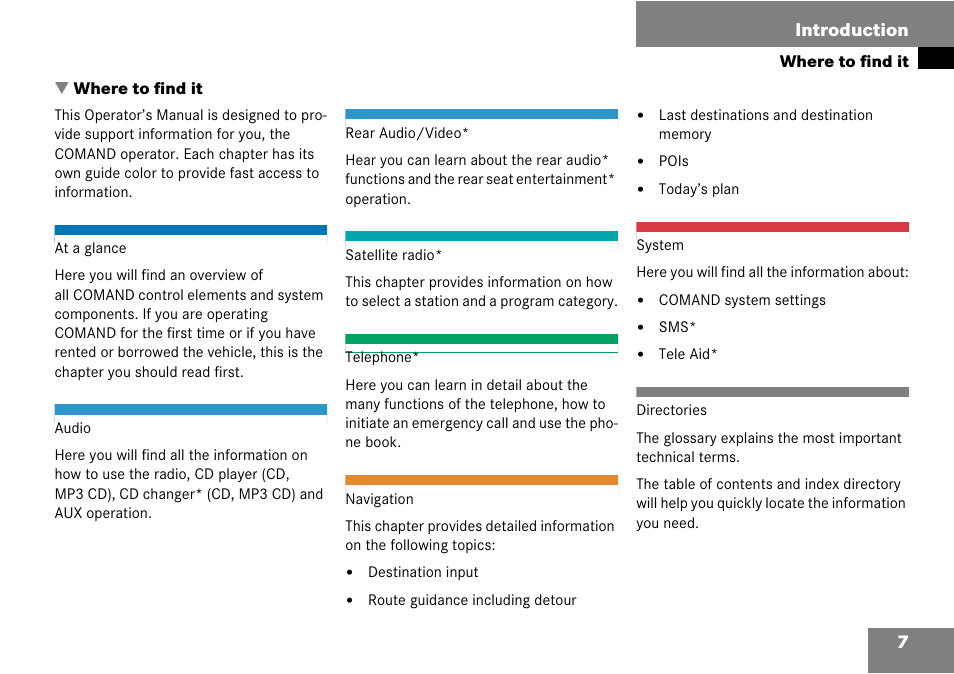 Introduction, Where to find it | Mercedes-Benz CLK-Class 2008 COMAND Manual User Manual | Page 7 / 232