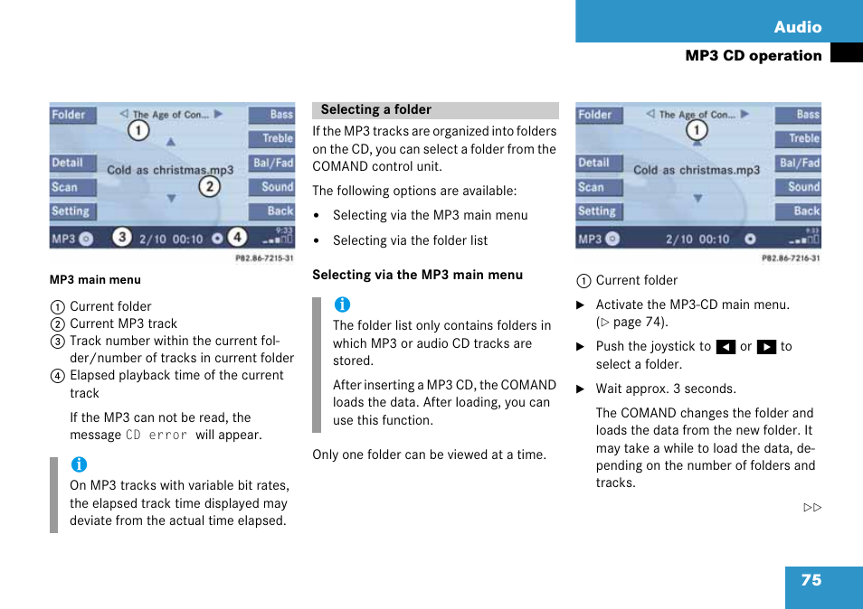 Selecting a folder, 75 audio | Mercedes-Benz CLK-Class 2008 COMAND Manual User Manual | Page 75 / 232