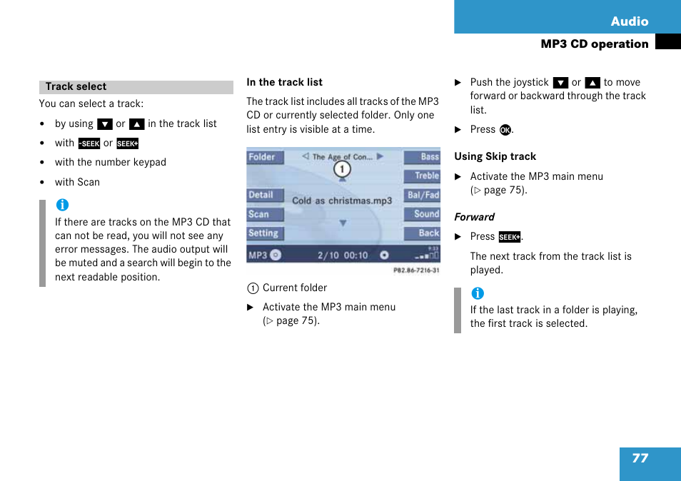 Track select, 77 audio | Mercedes-Benz CLK-Class 2008 COMAND Manual User Manual | Page 77 / 232