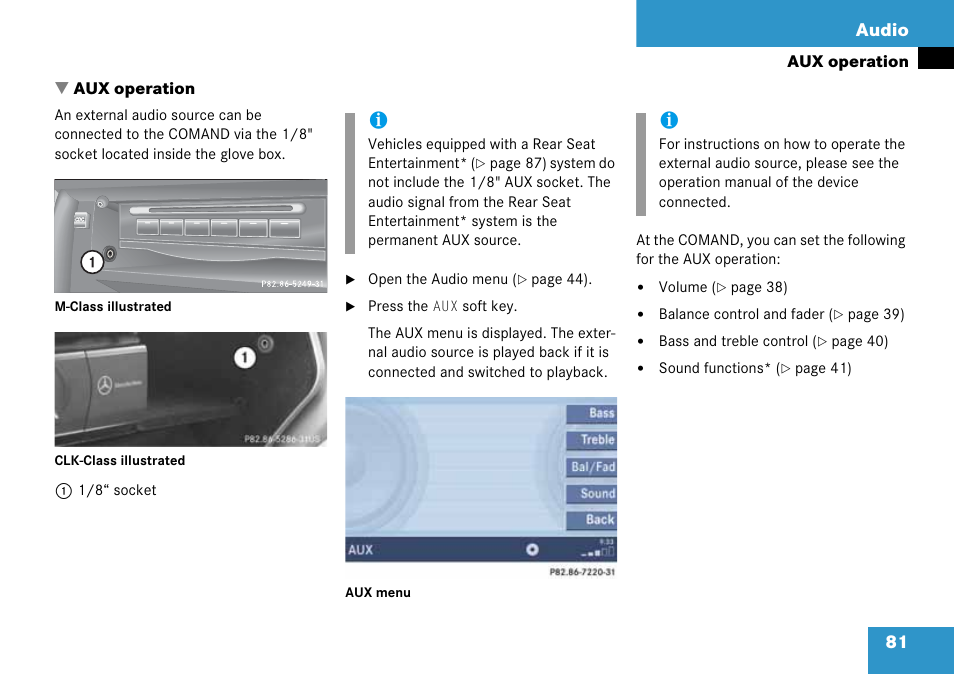 Aux operation, 81 audio | Mercedes-Benz CLK-Class 2008 COMAND Manual User Manual | Page 81 / 232