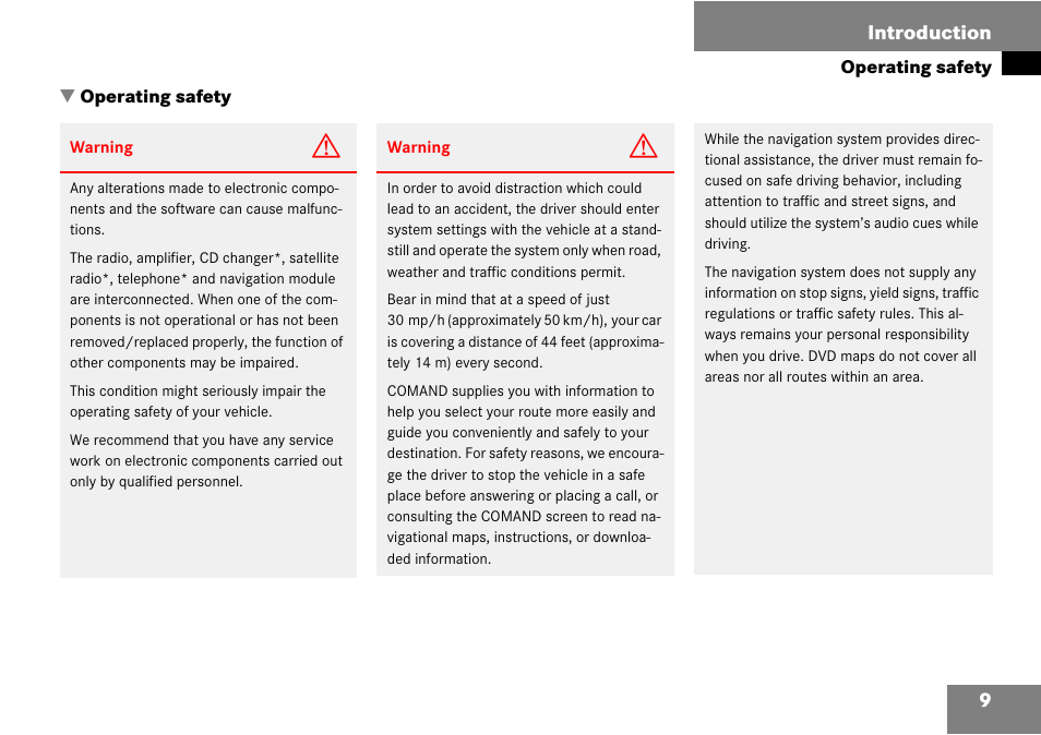 Operating safety, 9introduction | Mercedes-Benz CLK-Class 2008 COMAND Manual User Manual | Page 9 / 232