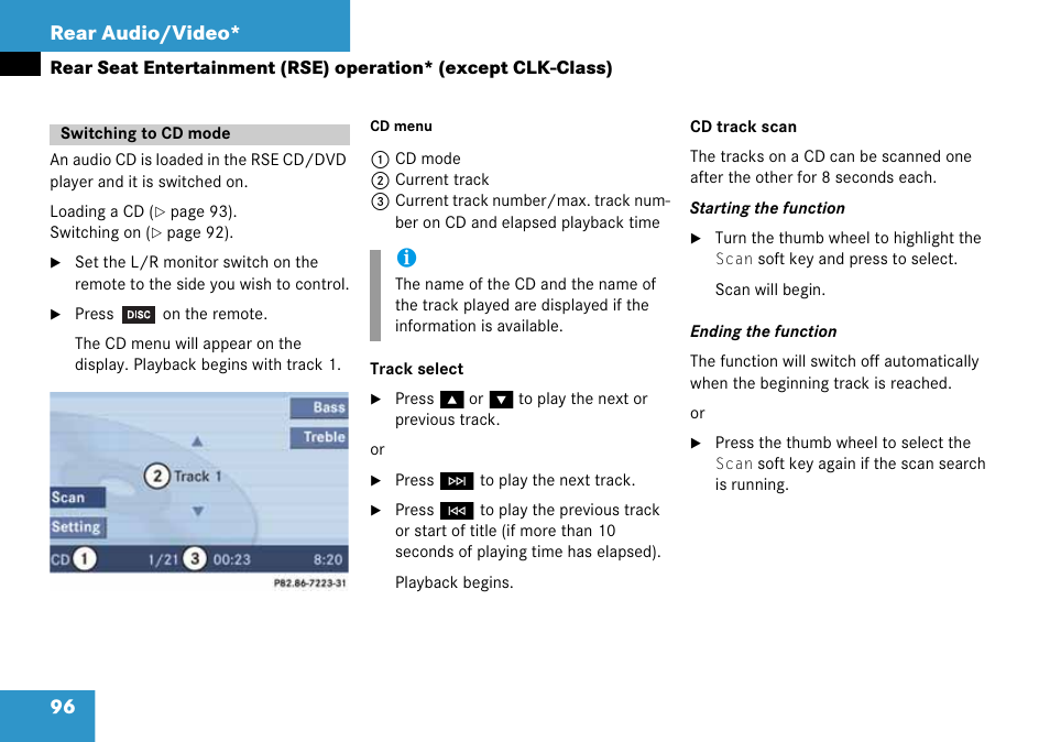 Switching to cd mode, 96 rear audio/video | Mercedes-Benz CLK-Class 2008 COMAND Manual User Manual | Page 96 / 232
