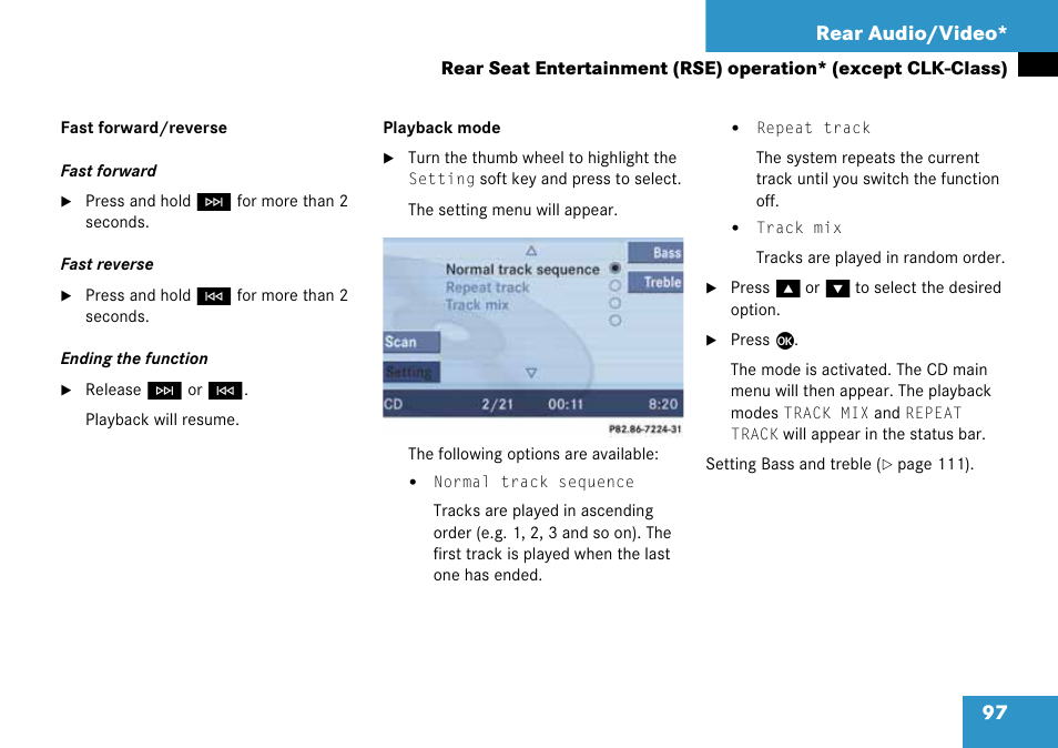 97 rear audio/video | Mercedes-Benz CLK-Class 2008 COMAND Manual User Manual | Page 97 / 232
