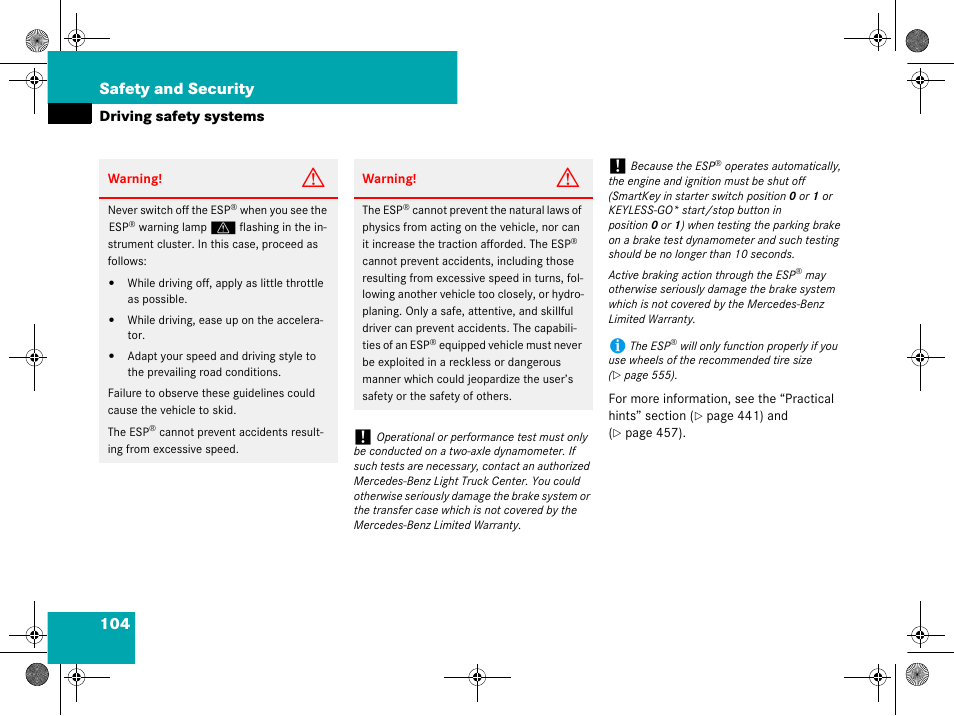 104 safety and security | Mercedes-Benz GL-Class 2008 Owners Manual User Manual | Page 105 / 601