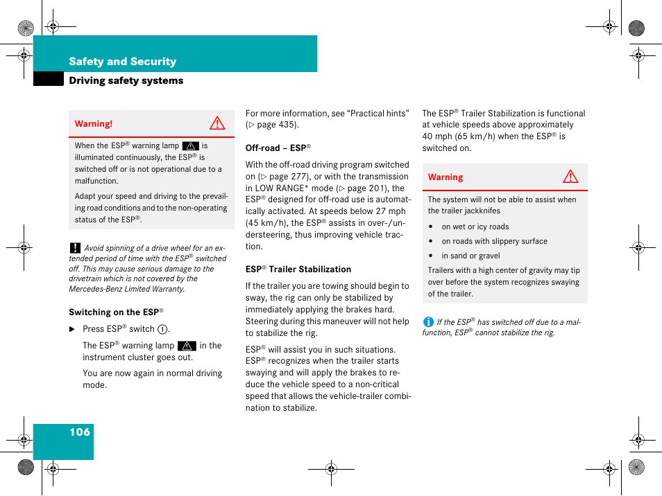 106 safety and security | Mercedes-Benz GL-Class 2008 Owners Manual User Manual | Page 107 / 601