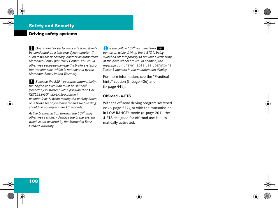 108 safety and security | Mercedes-Benz GL-Class 2008 Owners Manual User Manual | Page 109 / 601