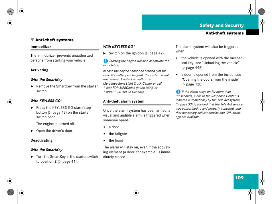 Immobilizer, Anti-theft systems:anti-theft alarm system, Anti-theft systems | Immobilizer anti-theft alarm system | Mercedes-Benz GL-Class 2008 Owners Manual User Manual | Page 110 / 601