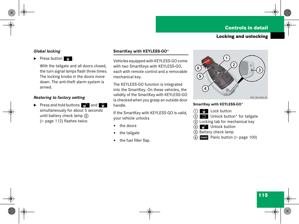 Smartkey with keyless-go, On, see “smartkey with keyless-go, On on keyless-go, see “smartkey with keyless-go | Mercedes-Benz GL-Class 2008 Owners Manual User Manual | Page 116 / 601