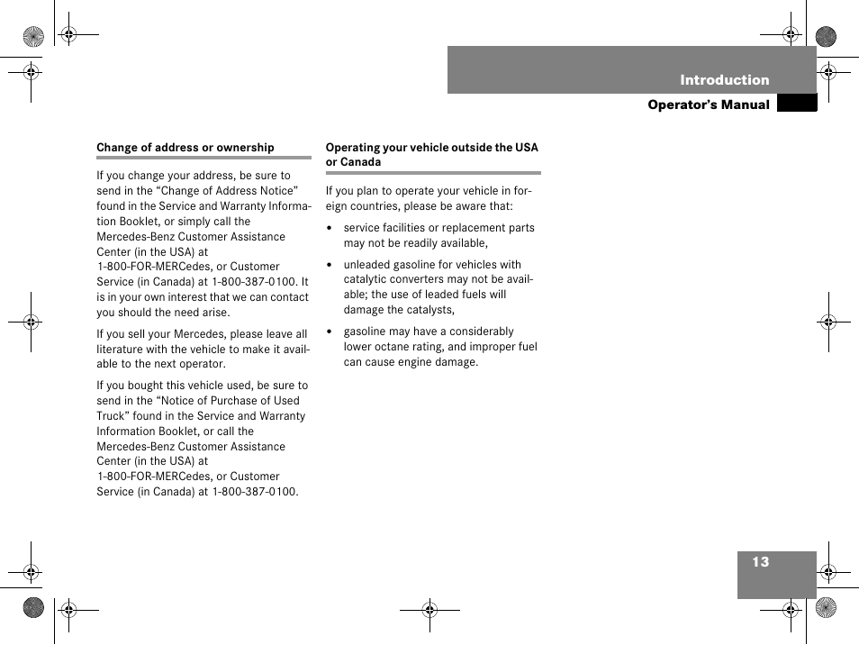 Change of address or ownership, Operating your vehicle outside the usa or canada | Mercedes-Benz GL-Class 2008 Owners Manual User Manual | Page 14 / 601