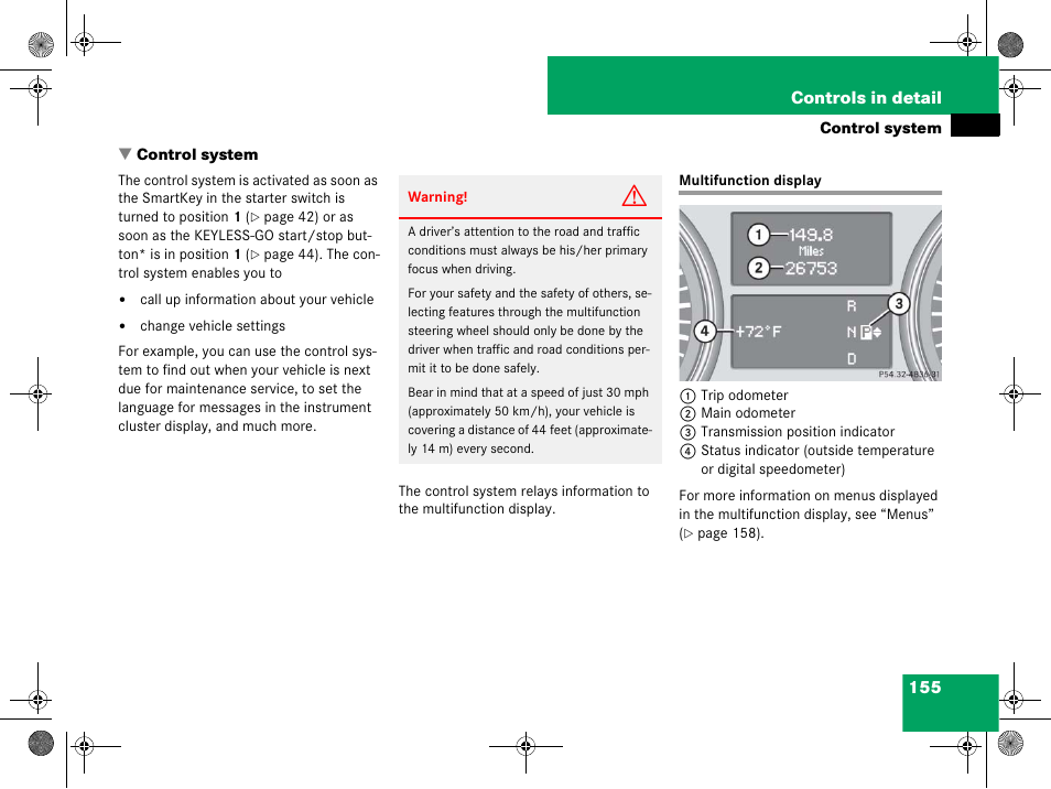 Control system, Control system:multifunction display, Multifunction display | Ter display | Mercedes-Benz GL-Class 2008 Owners Manual User Manual | Page 156 / 601