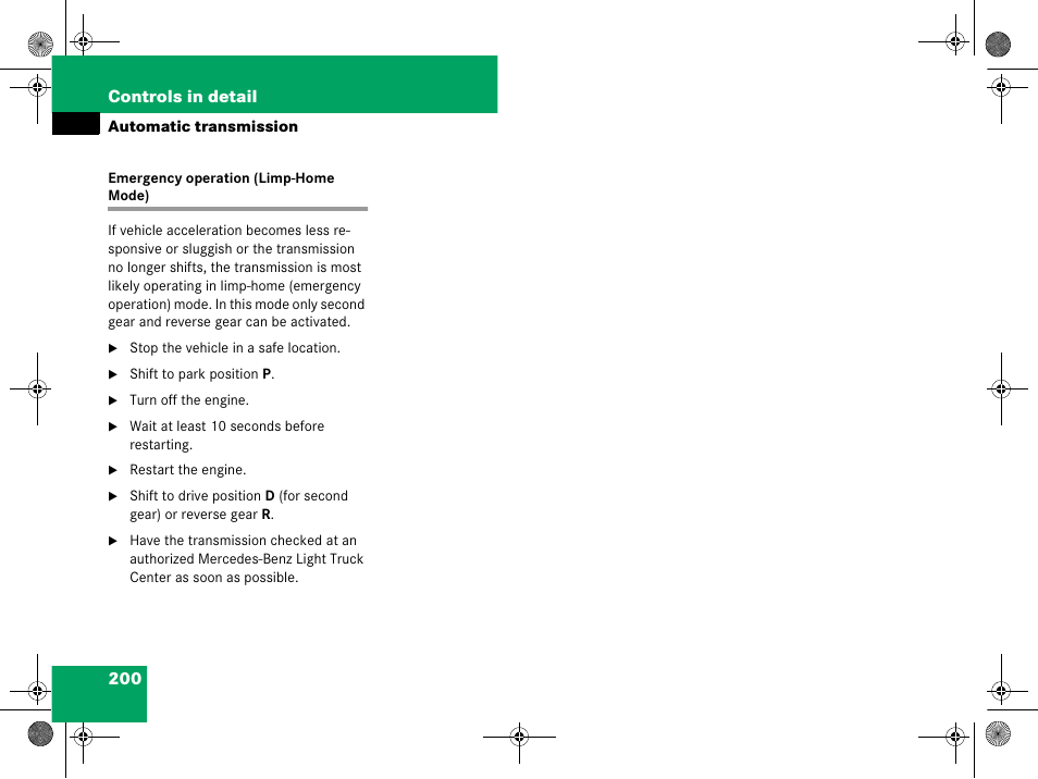 Automatic transmission:gear shifting malfunctions, Emergency operation (limp-home mode), 200 controls in detail | Mercedes-Benz GL-Class 2008 Owners Manual User Manual | Page 201 / 601