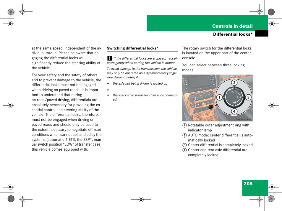 Differential locks*:switching, Switching differential locks | Mercedes-Benz GL-Class 2008 Owners Manual User Manual | Page 206 / 601