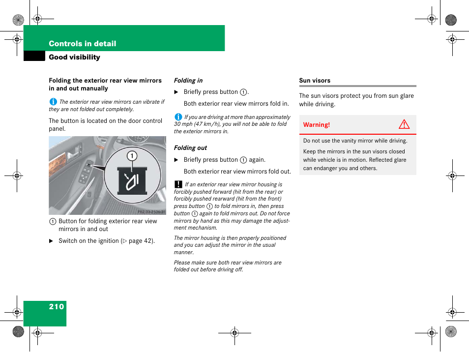 Sun visors, Lded up, Completely | Mercedes-Benz GL-Class 2008 Owners Manual User Manual | Page 211 / 601