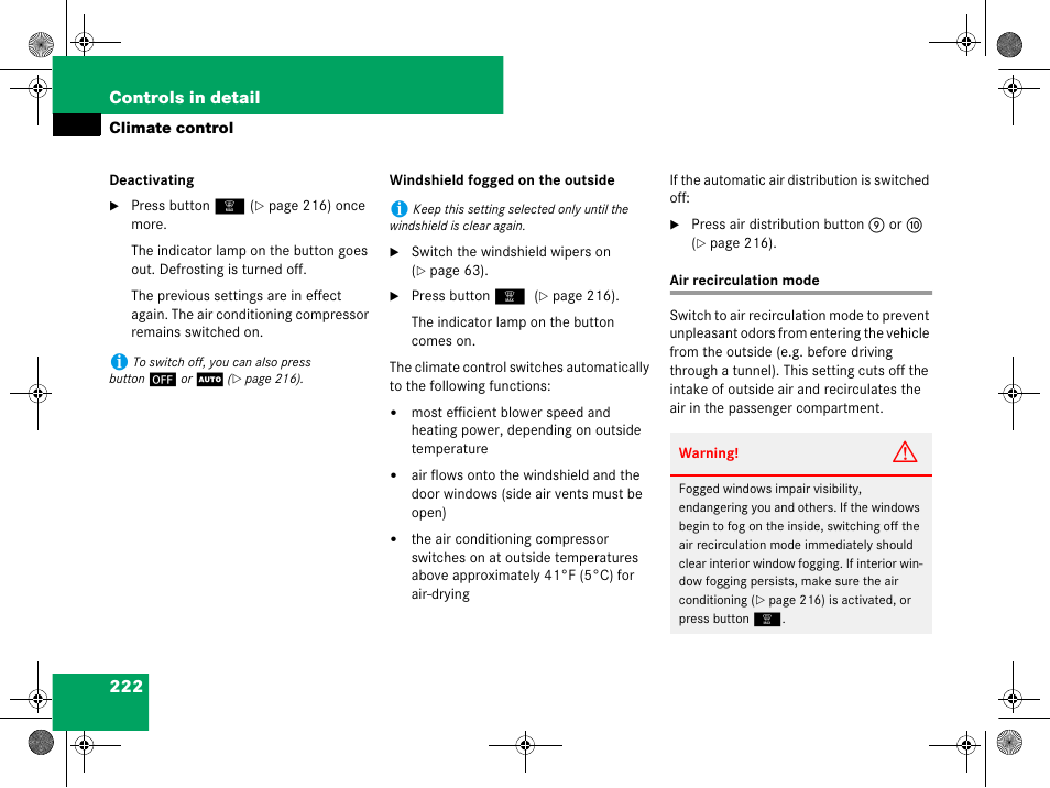 Air recirculation mode | Mercedes-Benz GL-Class 2008 Owners Manual User Manual | Page 223 / 601