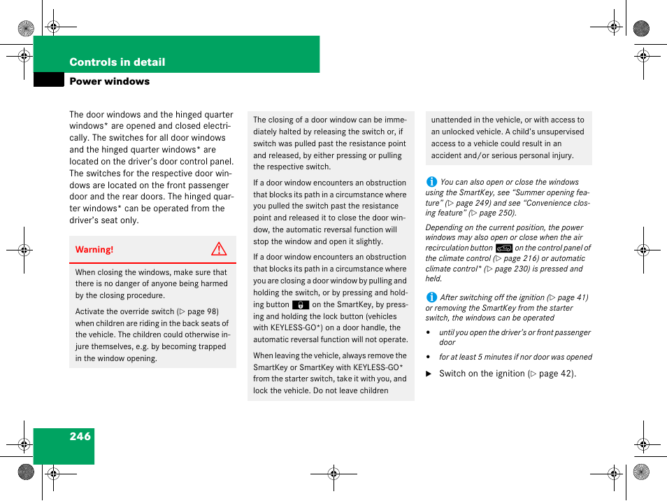 Power windows, See “power windows, 246 controls in detail | Mercedes-Benz GL-Class 2008 Owners Manual User Manual | Page 247 / 601